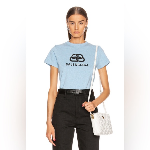 Balenciaga BB Fitted Tee in Baby Blue. Size Medium. NWT. - Picture 1 of 8